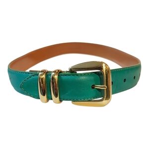 Vintage Full Grain Leather Women's Belt Solid Brass Buckle Made In India Sz M